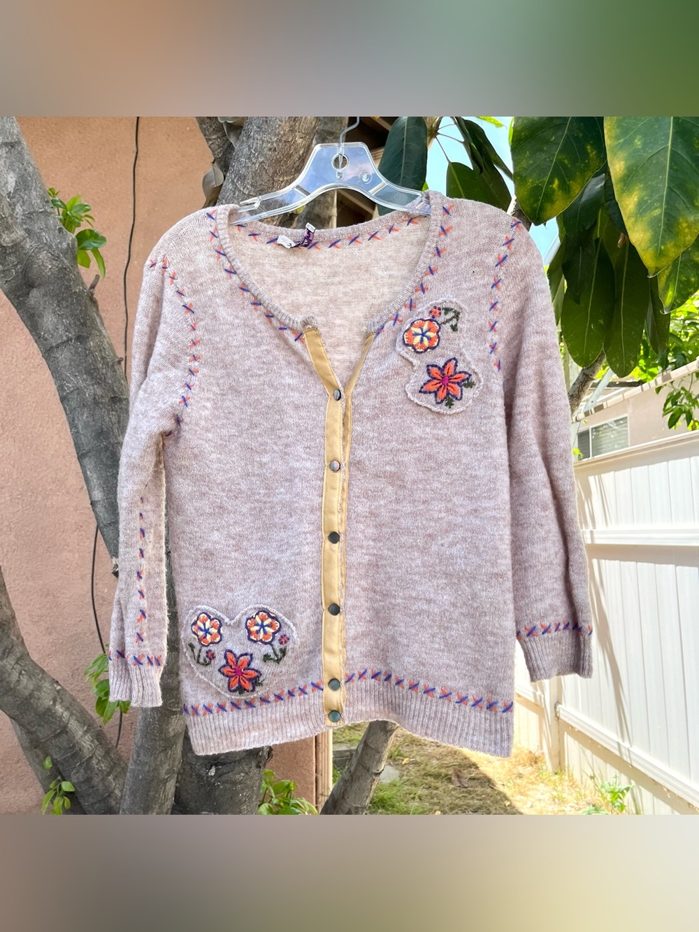 Vintage 2003 Free People Cream Embroidered Cardigan.
